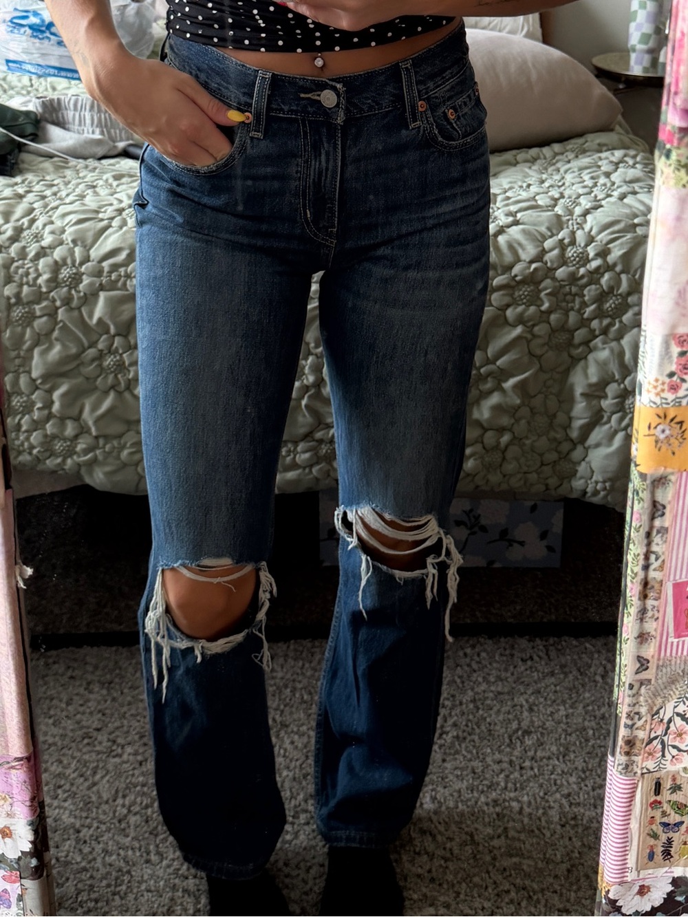 Levi's Distressed Dark Blue Boyfriend Jeans